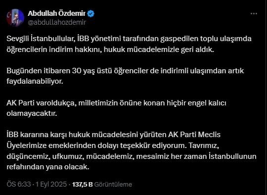 ak-parti-istanbul-il-baskani-ozdemirden-mujde-30-yas-ustu-ogrenciler-indirimli-ulasimdan-faydalanacak