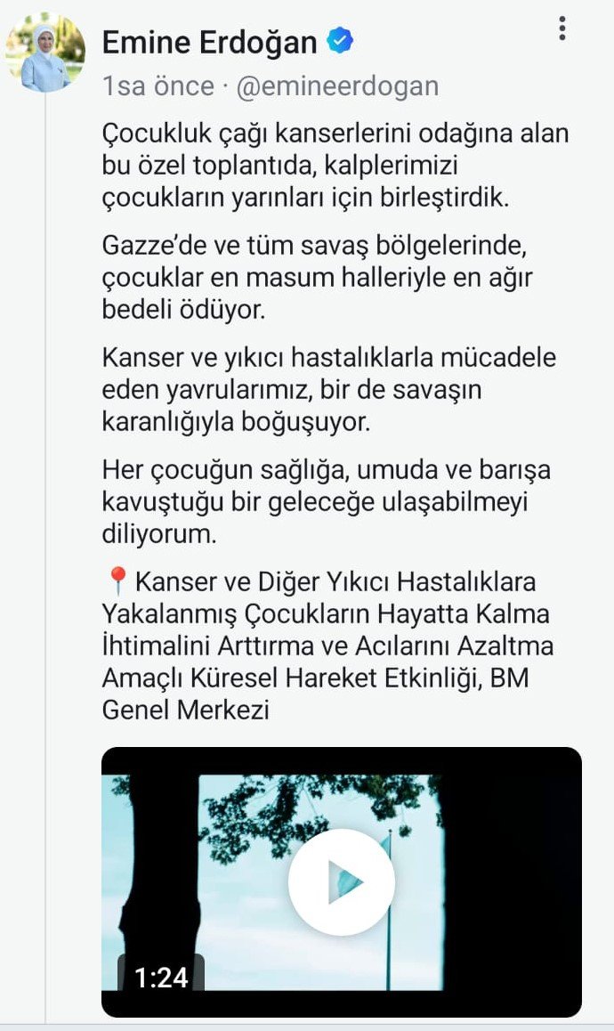 emine-erdogandan-ozbekistanin-bmde-duzenledigi-kanserli-cocuklarla-ilgili-etkinlige-iliskin-video-paylasimi