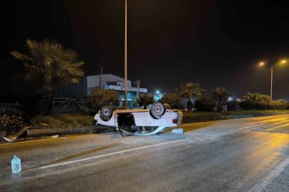 takla-atarak-ters-donen-otomobilin-surucusu-yaralandi